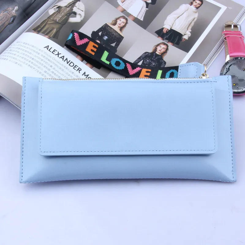 light blue Длинный кошелек для женщин, модный кошелек для монет, держатель для карт, высококачественный клатч, сумка для телефона, органайзер из искусственной кожи, однотонный красный - Цвет: light blue