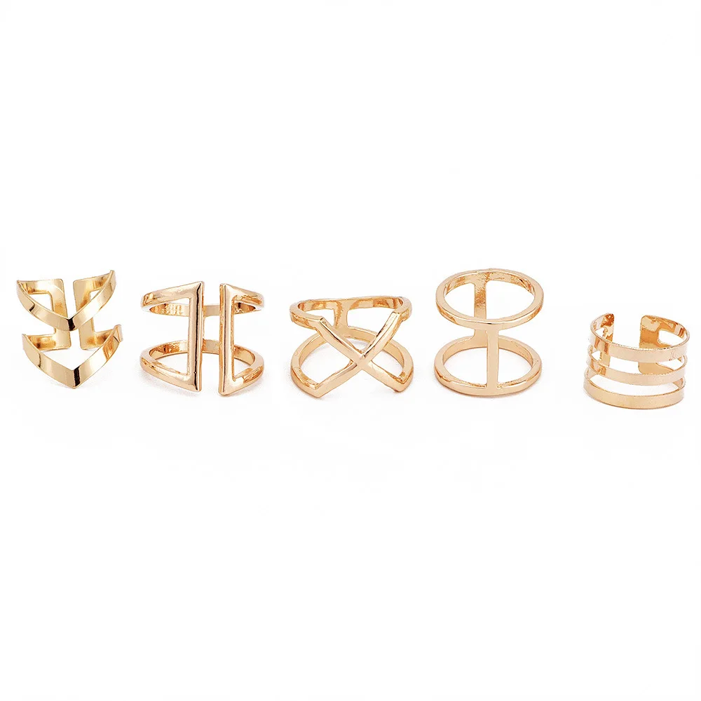 Женский комплект колец с V-образным вырезом золотистого цвета | Украшения и