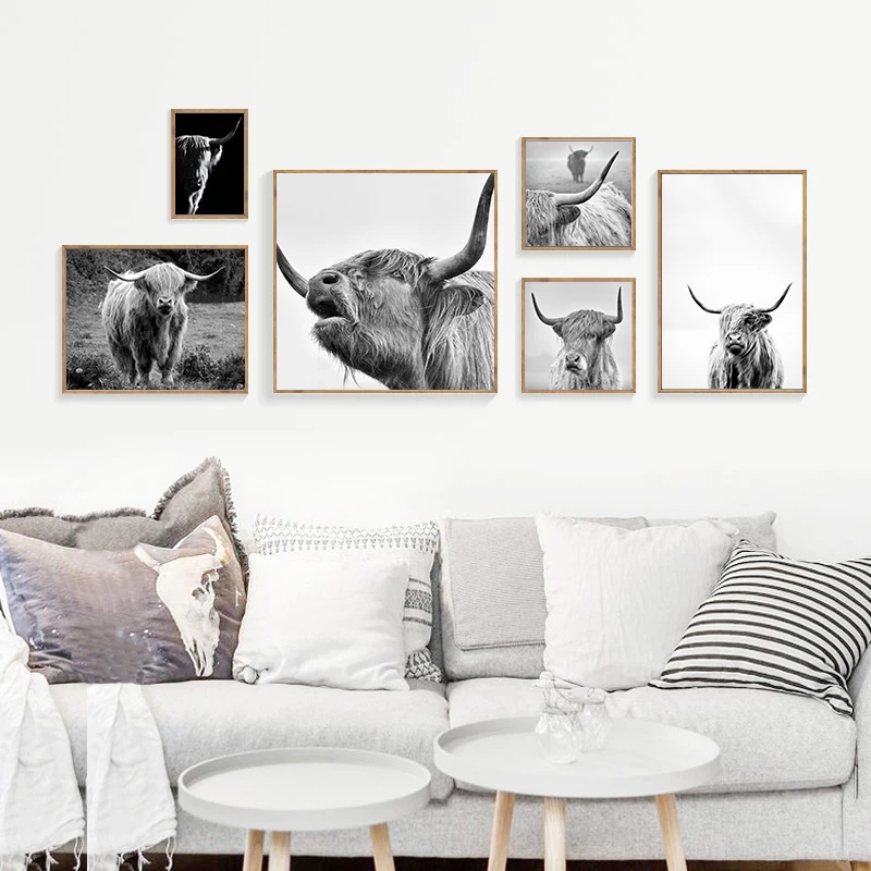 Black White Animals Art Canvas Painting Prints Yak Poster Wall Picture For Living Room Modern Home Decor Unframed YX035 | Дом и сад