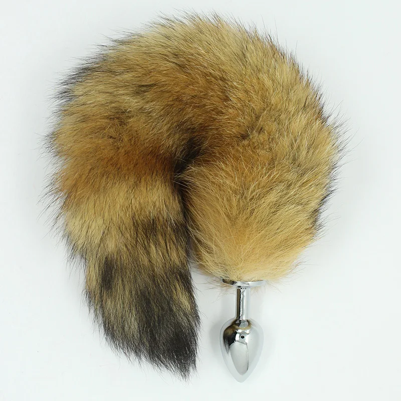 Анальная пробка из нержавеющей стали с коричневым искусственным лисьим хвостом