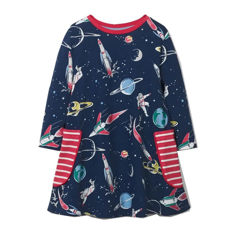 Jumping meters Long sleeve dresses girls clothes applique autumn kids dress for animals unicorn print | Детская одежда и обувь