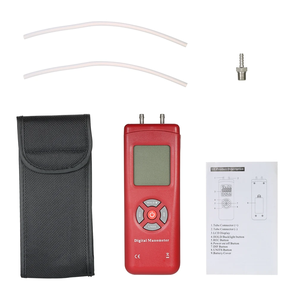 B Профессиональный цифровой двухпортовый манометр ручной Дифференциальный