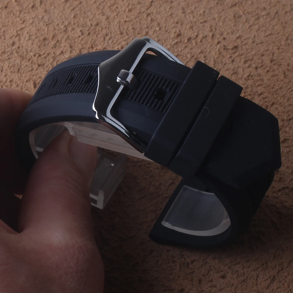 Ремешок силиконовый для мужских часов черный браслет наручных Часовые