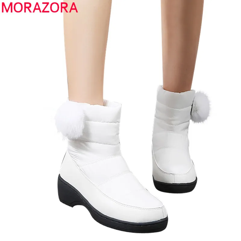 MORAZORA/ г., новые российские зимние ботинки женские водонепроницаемые ботинки с круглым носком без застежки удобные женские ботильоны