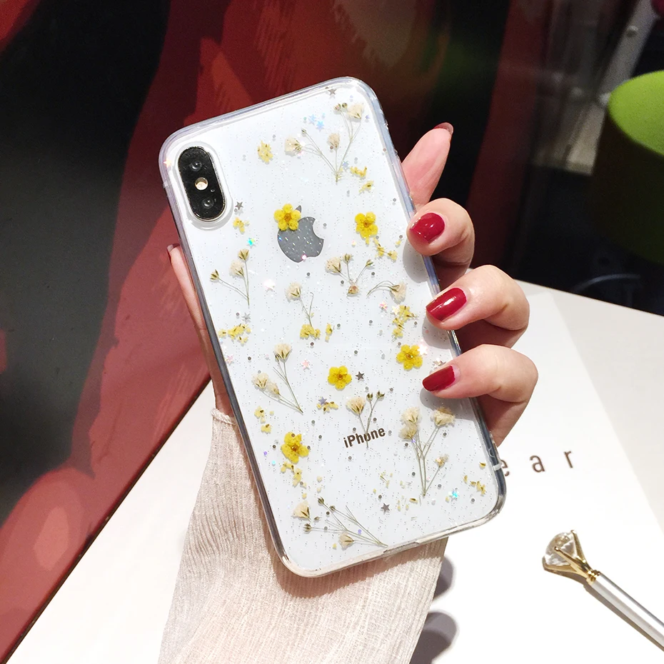 Живые цветы сушат прозрачный силиконовый чехол для iphone X 6 S 7 8 плюс Чехол телефона