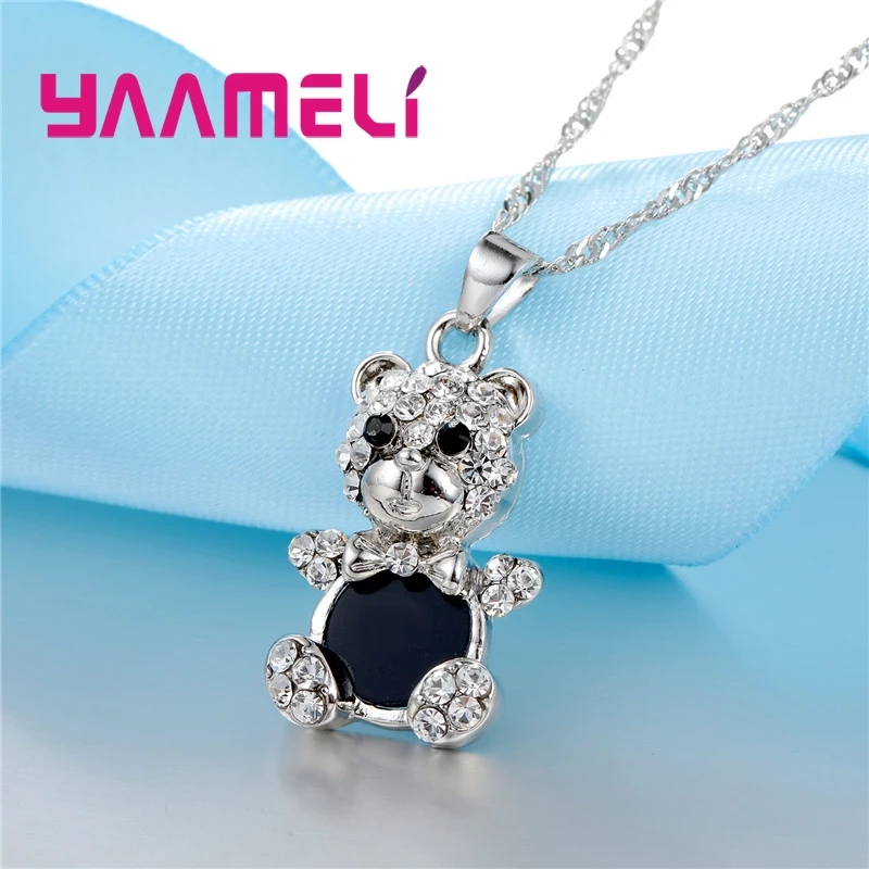 Lovely Bear Pendant Necklace Earrings for Women Female 925 Sterling Silver Austrian Crystal Bridal Jewelry Sets | Украшения и