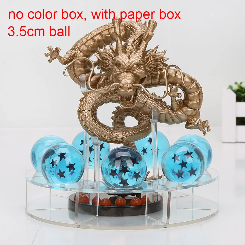 gold blue opp Dragon Ball Z фигурки Shenron фигурка Shenlong с Dragon Ball Набор 7 шт. 3,5 см Хрустальные стрекозы+ акриловая полка - Цвет: gold blue opp