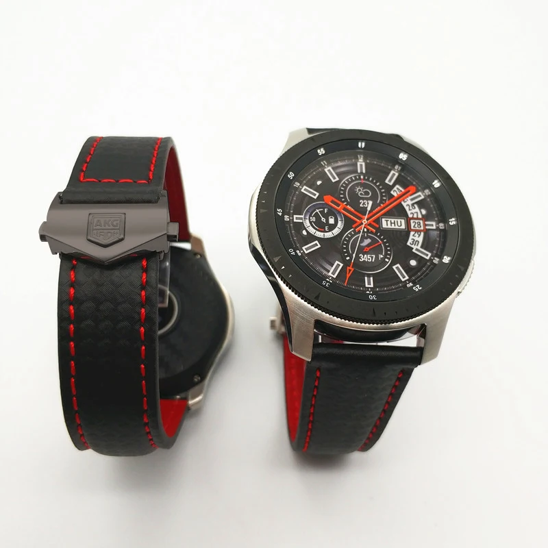 Black Buckle Akgleader 20/22 мм ремешок для часов для Galaxy Watch 46mm углеродная волокна Стиль кожаный ремешок для наручных часов для samsung Шестерни S3 huawei GT плечевой ремень - Цвет ремешка: Black Buckle
