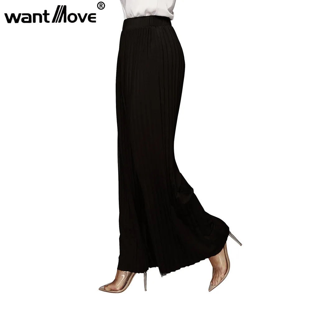 

Wantmove 2019 autumn new long pants solid color casual chiffon pleated Europe and high waist loose wide leg pants female AM045