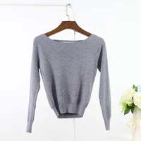 spring cashmere short knitted tops womens long sleeve knitwear female fashion crop top slash neck pullovers lady short sweater