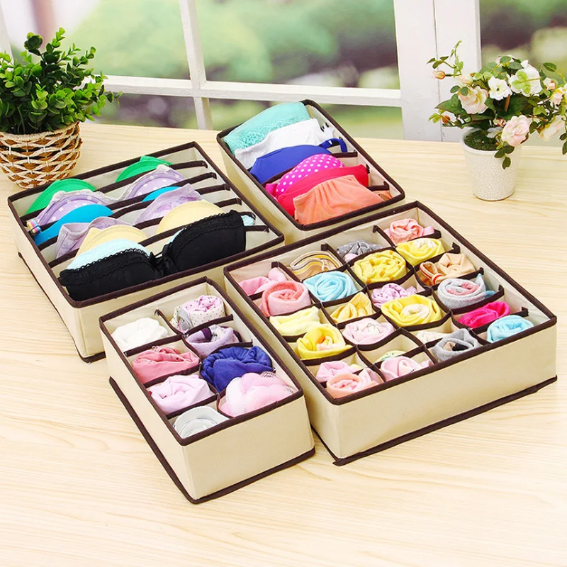 

4 piece/slots Bra Underwear Organizer Non-woven Wardrobe Closet Organizer For Scarfs Socks Multi-size Foldable Home Storage Box