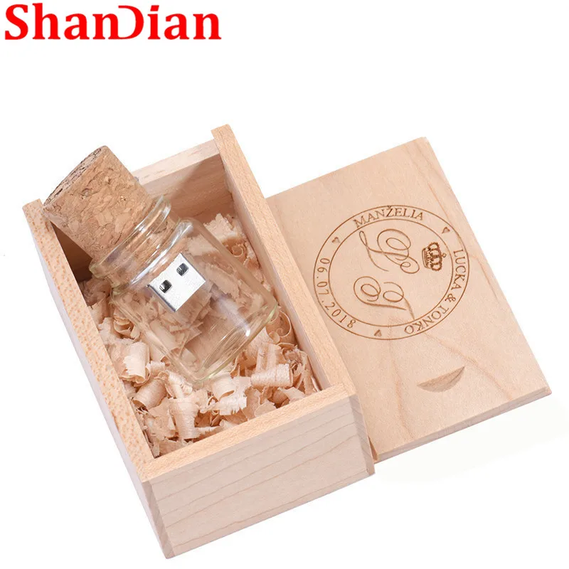 SHANDIAN логотип под заказ стеклянная бутылка USB + коробка флэш накопитель Флешка 64 ГБ