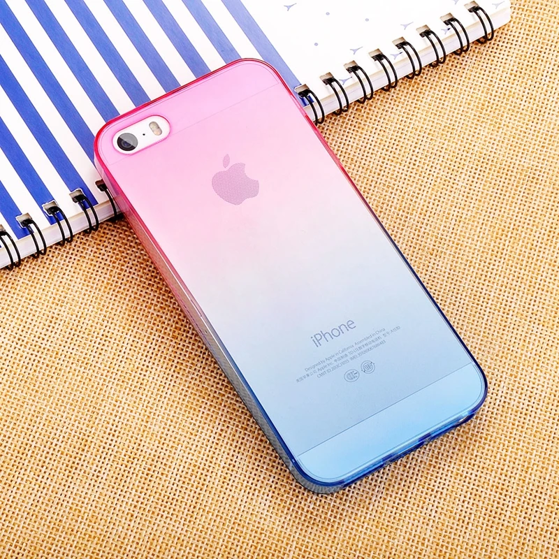 For iPhone 5S Gradient Color Soft TPU Case 5 SE Transparent Ultra Slim Silicone Cover Holster Luxury Phone Bags |