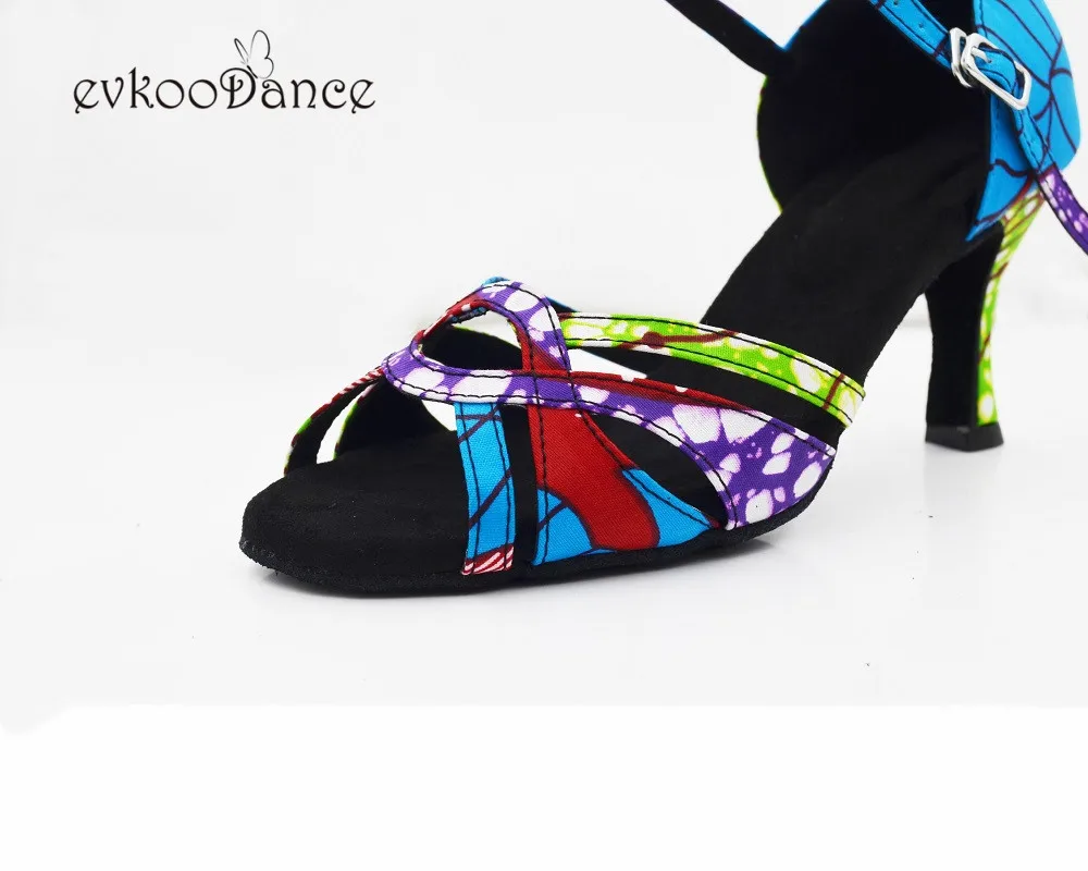 Evkoo dance Zapatos De Baile Синие атласные танцевальные туфли в африканском стиле 7 см латинские Бальные Сальса Танцевальная обувь для женщин и девушек