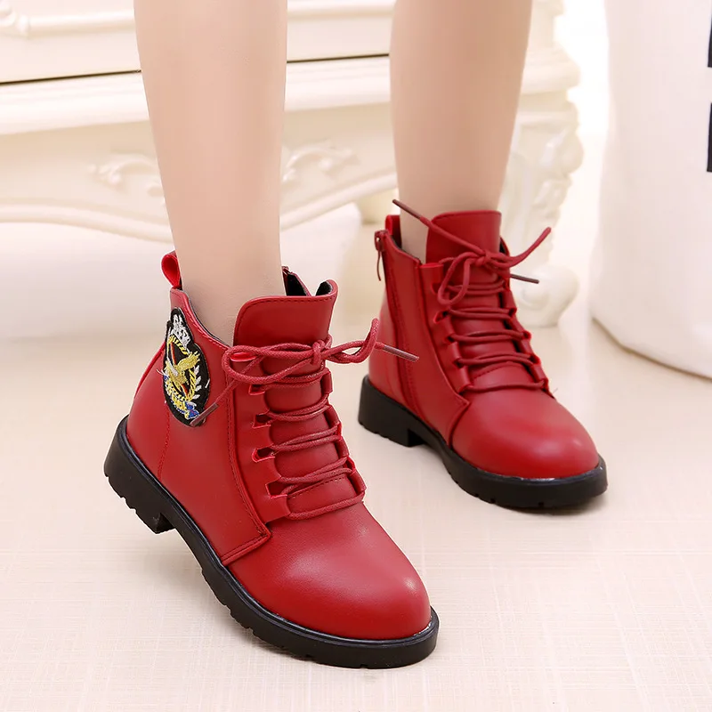 Autumn winter New Girl Martin Boots Shoes For Girls Children Warm Fashion PU Leather Waterproof Boots Kids Snow Boots Boys Shoes
