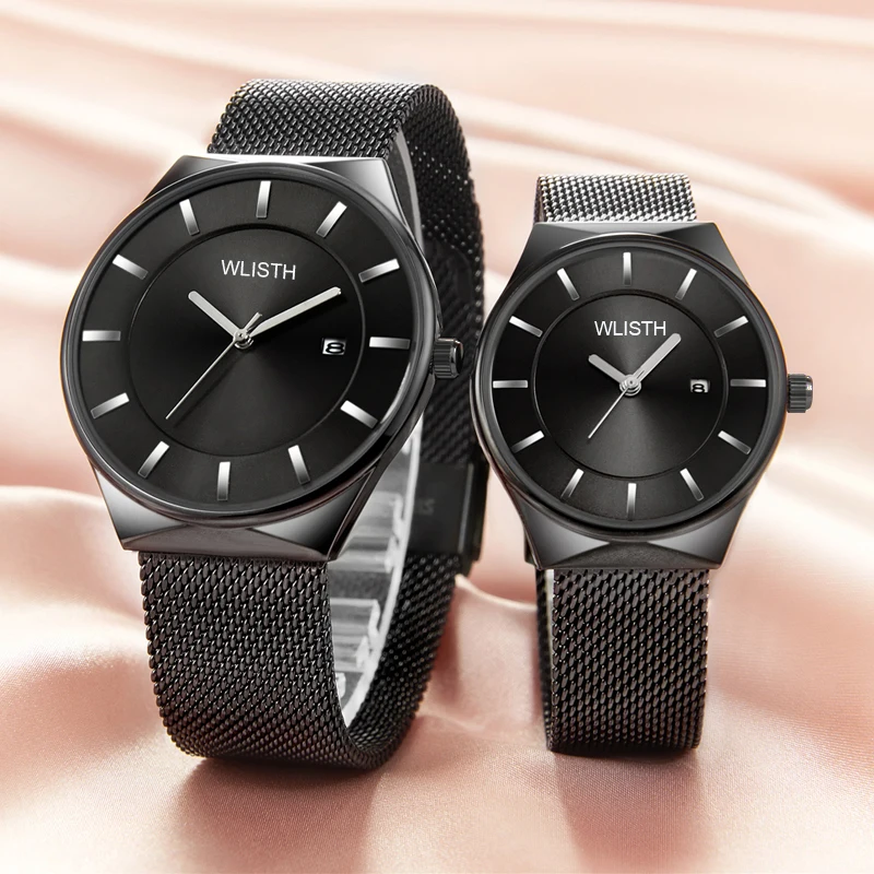 

Ультратонкие часы для влюбленных Мужские часы с сетчатым браслетом из нержавеющей стали Роскошные Брендовые повседневные женские кварцевые наручные часы подарок для пары