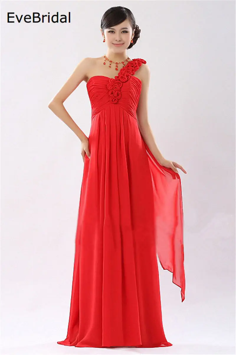 

New Stock 11 Colors Chiffon A Line One Shoulder Flowers Pleat Wedding Party Bridesmaid Dresses Size 4 6 8 10 12 14 16