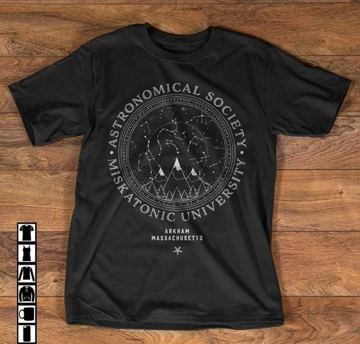 Астрономическое общество Miskatonic Университетская футболка Черная Хлопковая