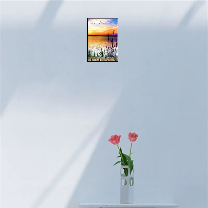 Алмазная 5D Вышивка сделай сам Круглая Полная вышивка Пейзаж С закатом на озере