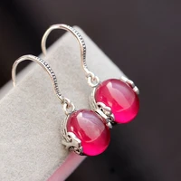 925 sterling silver earrings hand with small red corundum thai silver earrings