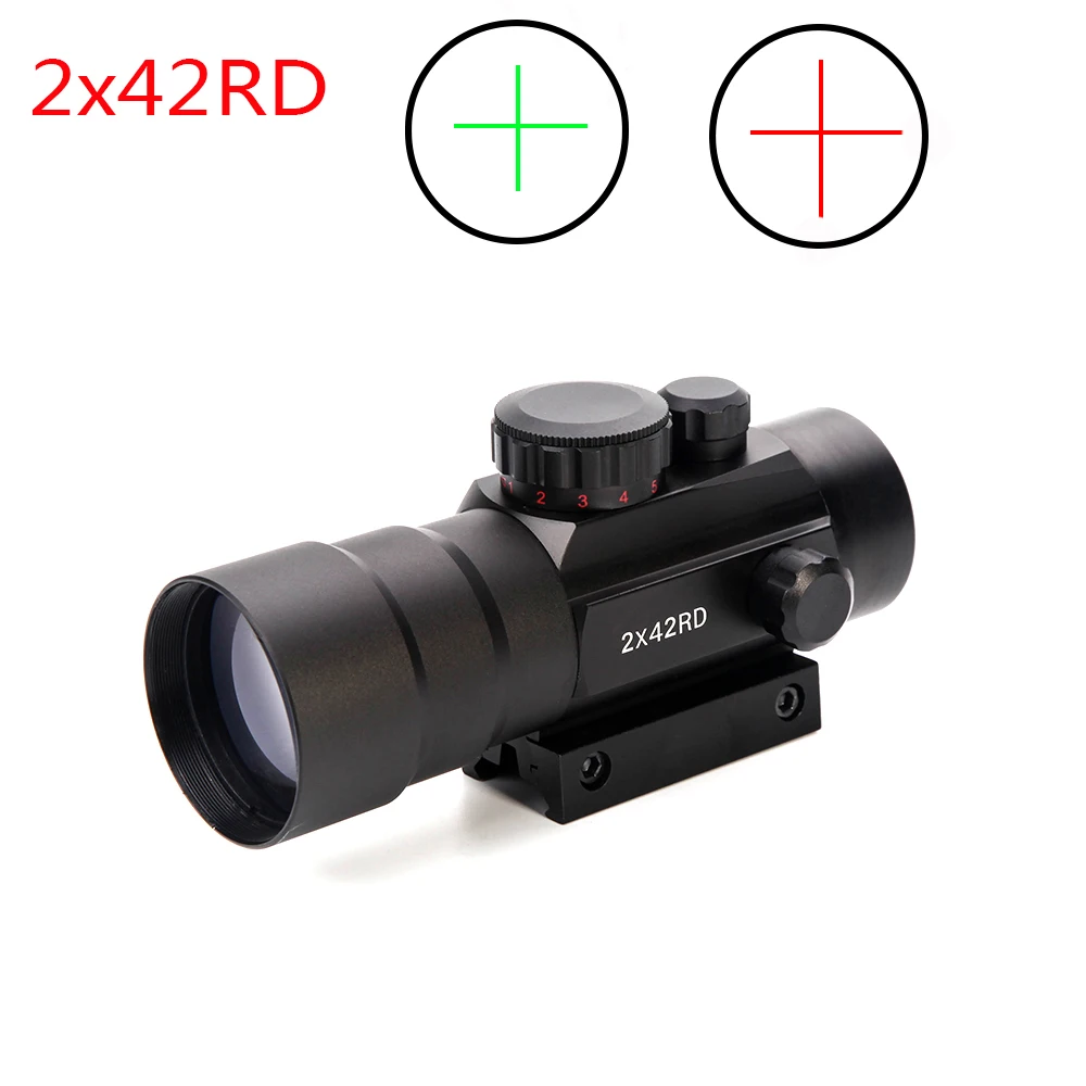 Красный точечный прицел 2X42RD Красный Зеленый Крест освещенный прицел с 20 мм и 11 мм рельсовым креплением для охотничьего прицела