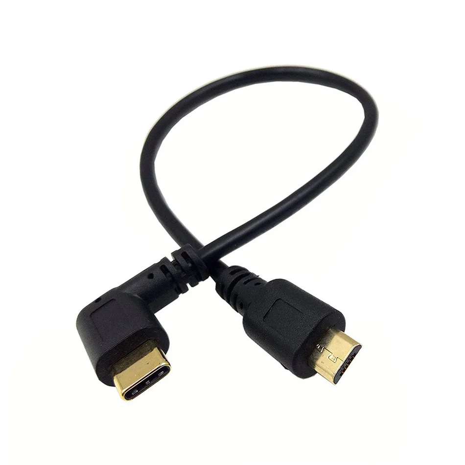 Кабель USB C к Micro позолоченный шнур Type 2 0 90 градусов для устройств Macbook Pro и Android 25 см