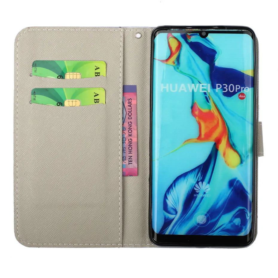 Print Animal Pattern Flip PU Leather Wallet Stand Card Slot Lanyard Cover Case for Huawei P30 Pro P30lite Phone bag | Мобильные