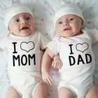 Комбинезон с надписью I Love Mom and I Love Dad, для новорожденных, для мальчиков и девочек, для сестер, брата, близнецов