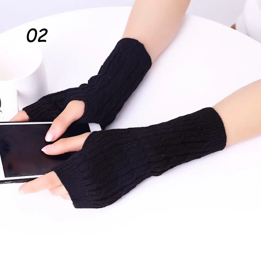 02 Black Gloves Sparsil, женские вязаные кашемировые перчатки без пальцев, на пол пальца, на запястье, для защиты рук, шерстяные варежки, Осень-зима, твист, теплые, длинные перчатки, 22 см - Цвет: 02 Black Gloves