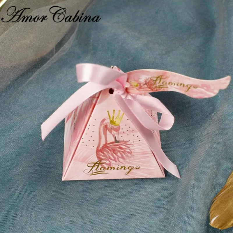 Pyramid Style Wedding Favors Supplies flamingos Candy Boxes with Ribbon Gift Box Party Package Chocolate Baby Shower Favor | Дом и сад