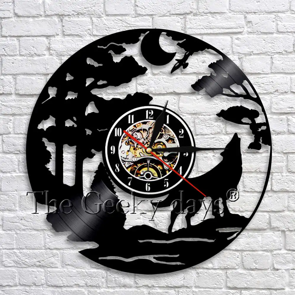 Воющий волк Виниловая пластинка настенные часы Horloge Wild Animal Art настенные часы современный уникальный домашний Настенный декор искусство новые подарки