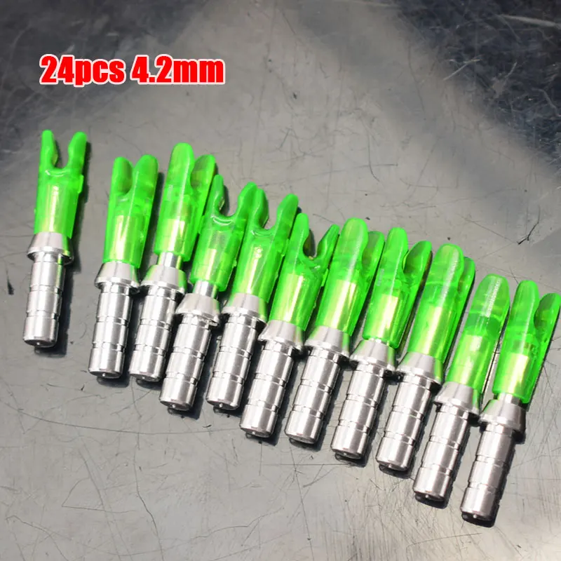 4.2Green 24 шт., для охоты, стрельбы из лука, алюминиевая булавка для ID 4,2 мм, 6,2 мм, карбоновый вал для стрел, сделай сам+ болты для стрел, булавка, размер L, стрелка Nock - Цвет: 4.2Green