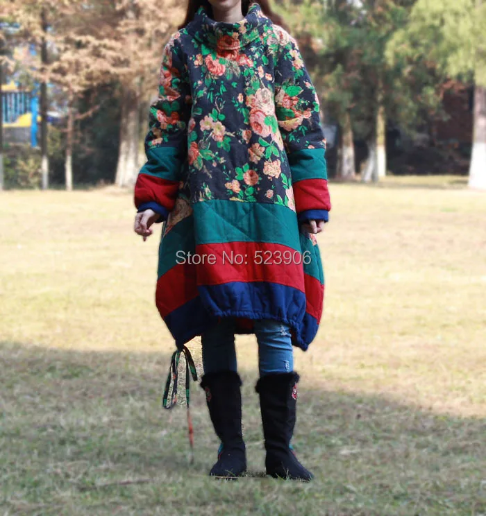 Женское длинное пальто из хлопка и льна свободное Стеганое большого размера зима