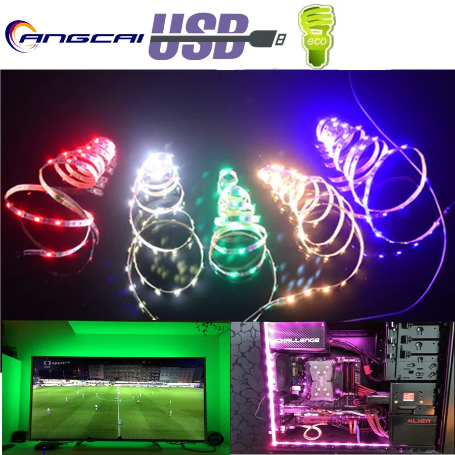 Angcai Новые USB светодиодные ленты светильник для ТВ компьютера 5 мм в 1 м 2835/3528