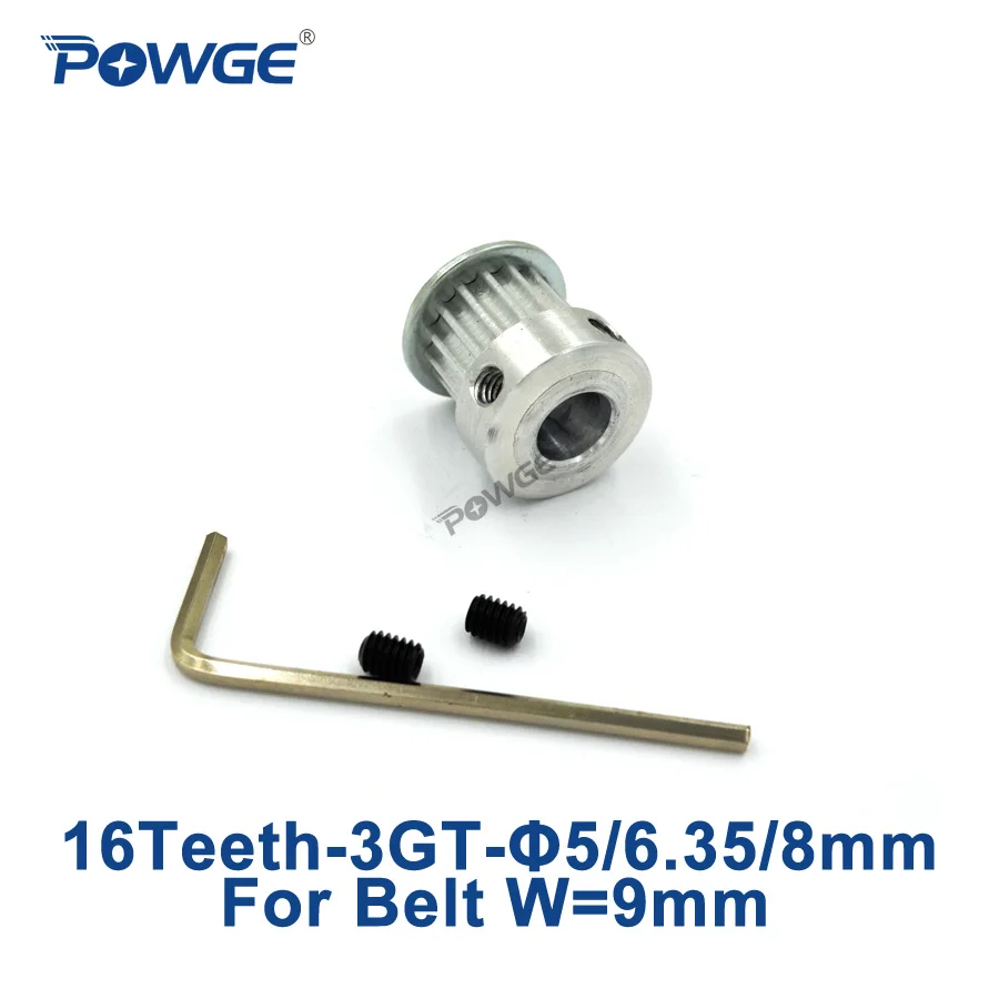 POWGE-polea de sincronización 3GT de 16 dientes, diámetro de 5mm, 6,35mm, 8mm, para ancho de 9mm, GT3, 3MGT, cinturón abierto, polea pequeña de retroceso 3GT, 16 T, 16 dientes, 1 ud.