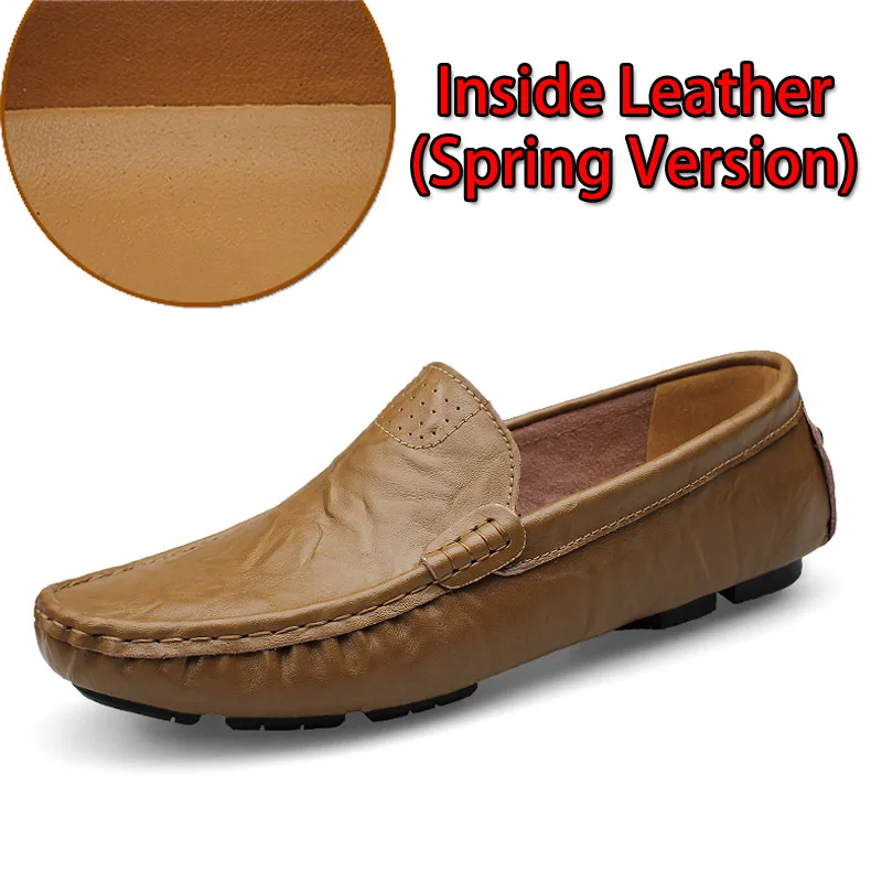 Khaki Leather GLAZOV Мужская обувь из высококачественной натуральной кожи Мягкие Мокасины, лоферы, модная брендовая мужская обувь на плоской подошве, удобная обувь для вождения Большие размеры 36-50 - Цвет: Khaki Leather