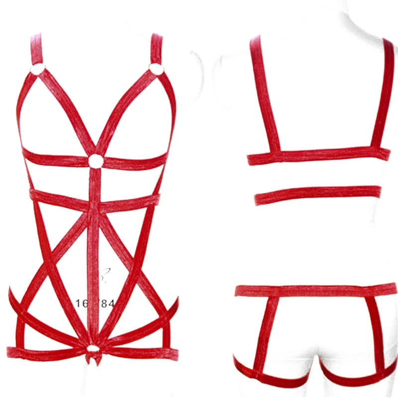 Red N0044 Body Harness Women Set Belt Garter Black Red Sexy Suit Bondage Cage Bra for Women Elastic Goth Festival Rave Dance Cosplay Wear - Цвет: Red N0044