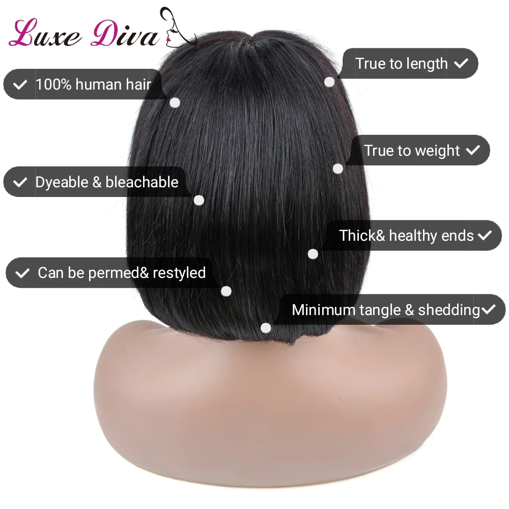 LD прямые черные человеческие волосы парики с челкой для женщин короткие боб