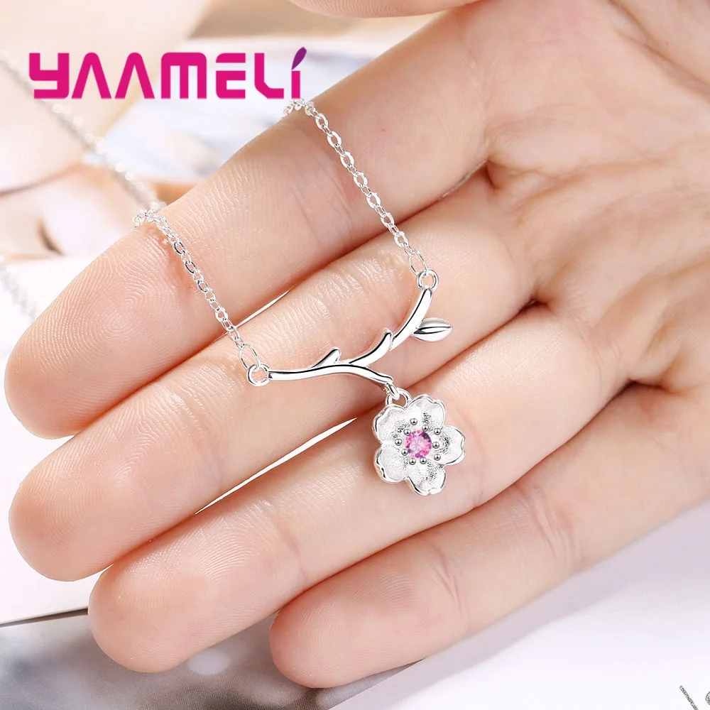 Top 925 Sterling Silver Necklace Jewelry For Women Girls Flower Shape Pendant Pave Shiny Excellent Crystal Collar Dropshipping | Украшения