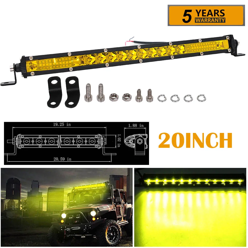 20inch Combo Yellow 7/13/20/25/32/38/45/50 дюймов однорядные тонкий светодиодный рабочий светильник бар комбинированный прожектор лампы для автомобиля Бар Offroad Грузовик Лодка 4X4 ATV внедорожник рабочими электрическими схемами - Цвет: 20inch Combo Yellow