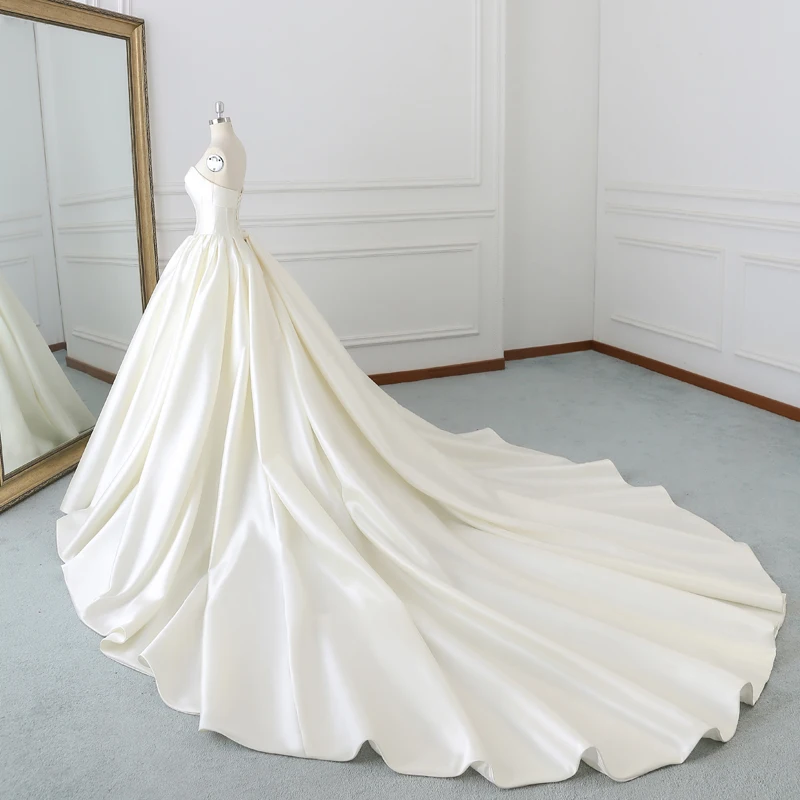 Винтажное атласное платье без бретелек на шнуровке Vestidos De Novia с открытыми плечами