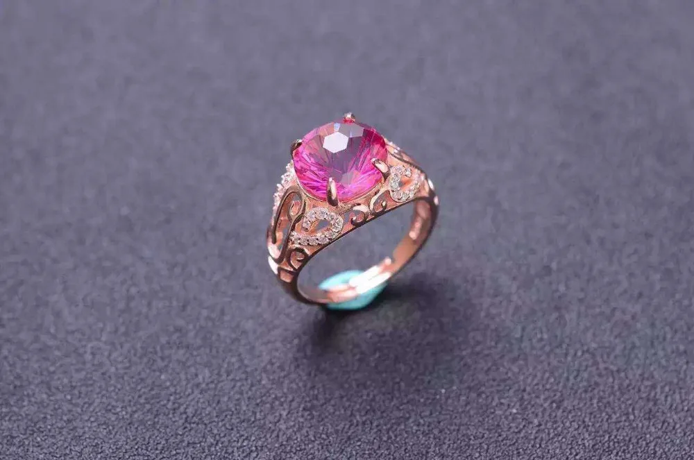 

Natural Fireworks pink topaz gem Ring Natural gemstone ring 925 sterling silver trendy Elegant Hollow women girl party Jewelry