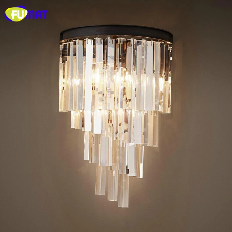 

FUMAT American LED Crystal Wall Lamps European Style Living Room Bedside Wall Lamp Sconces Modern Brief K9 Crystal Wall Lights