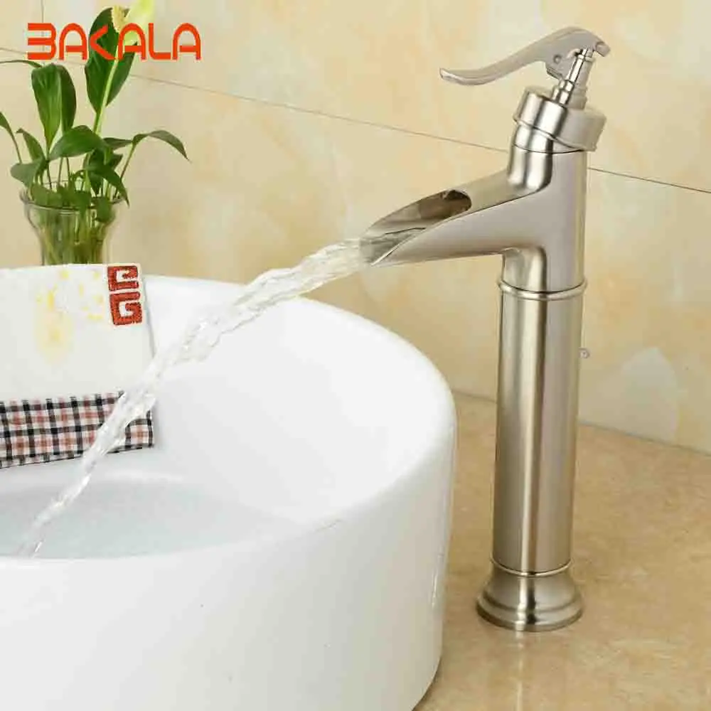 

BAKALA Bathroom Brushed Nickel Basin Sink Faucet Deck Mounted Single Handle Basin Mixer Tap GZ-8006L