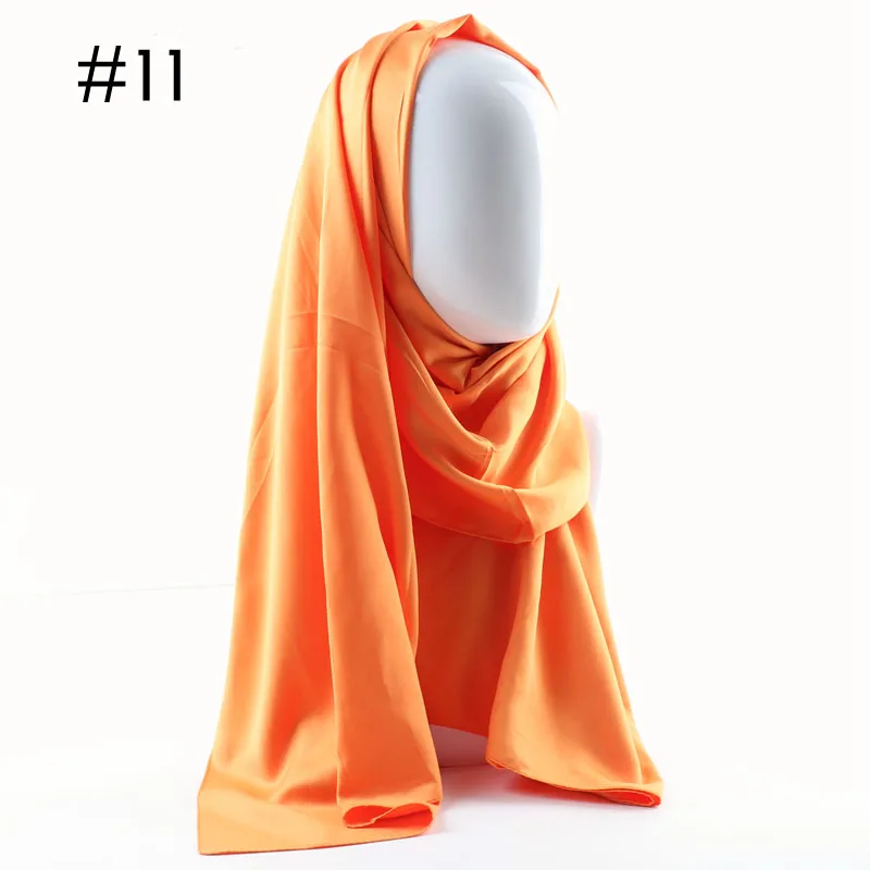 11 orange Одна часть однотонные блестящие хиджаб шарф ислам шаль Глава Обертывания мягкая шелковая шаль Длинные мусульманский хиджаб Малайзии Атлас хиджабы - Цвет: 11 orange