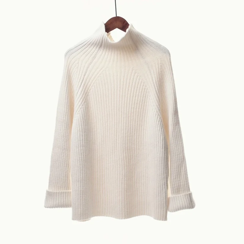 Pull Femme,, зима, осень, негабаритный, водолазка, вязаный кашемировый свитер, для женщин, рукав-фонарик, базовый, уплотненный, пуловеры