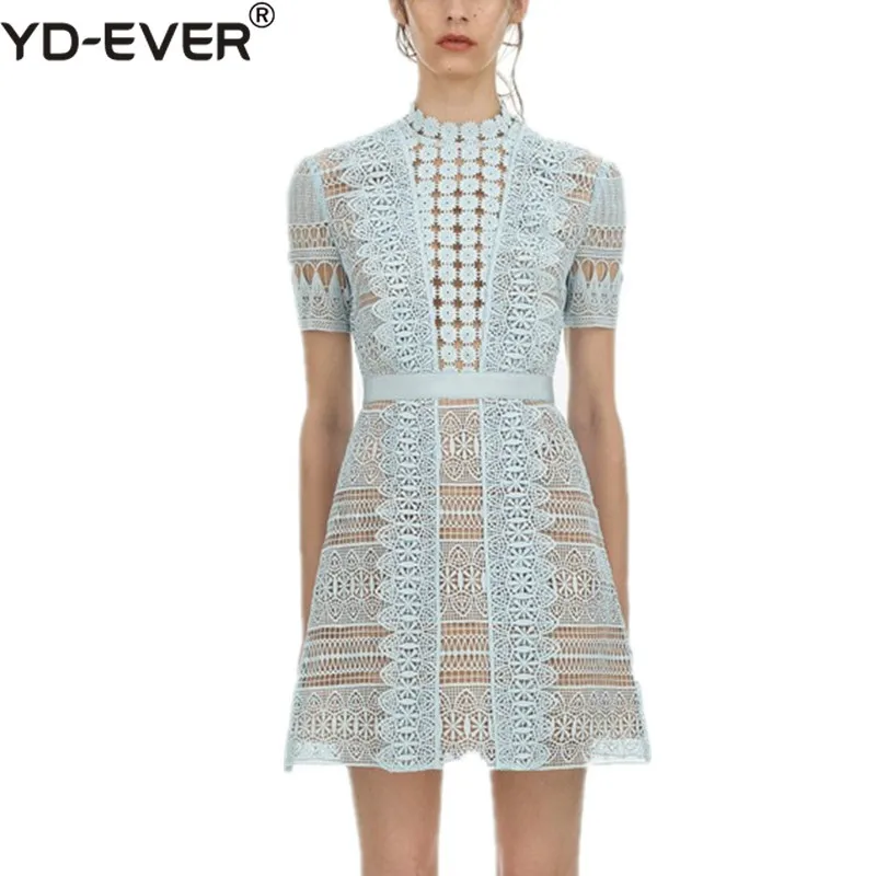 Vestidos mujer посмотрите на дешевое вырез Мода светло голубой короткий рукав трапециевидной формы для женщин кружево платье для год Vestidos kerst jurk