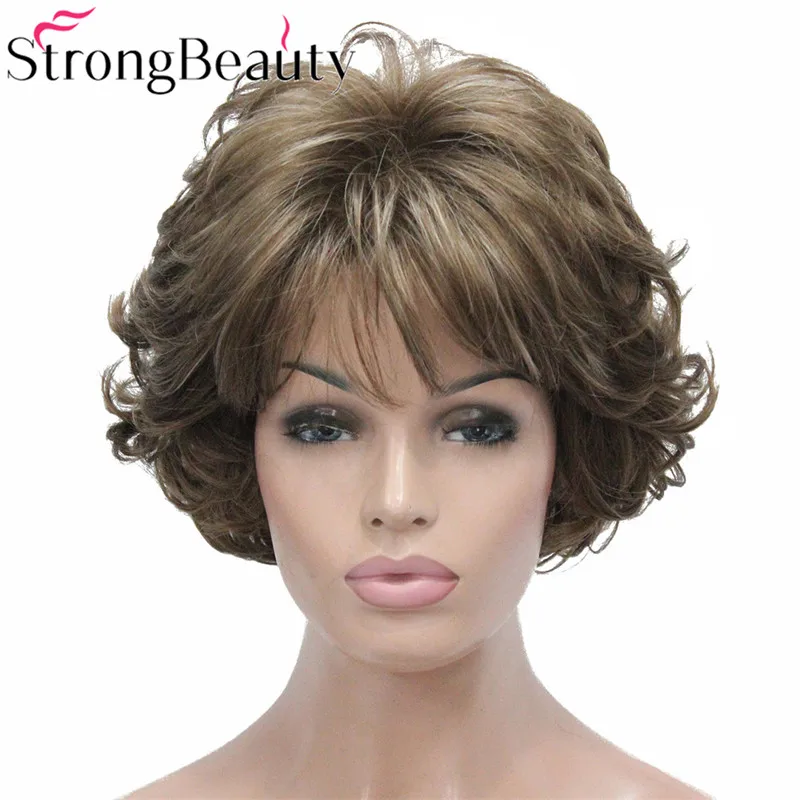 StrongBeauty Short Curly Synthetic Wigs Heat Resistant Capless Hair Women Wig spiffy straight side bang capless vogue ash black short synthetic wig for elder women