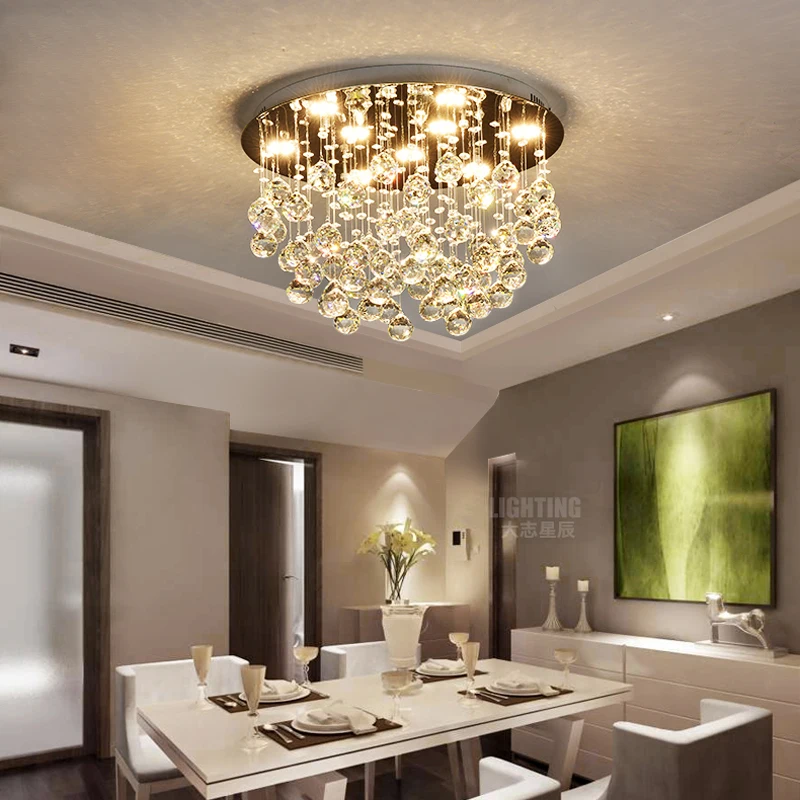 

Modern fashion romantic circular K9 crystal LED ceiling lamp DIY home deco dining room stainless steel ceiling lighting fixture