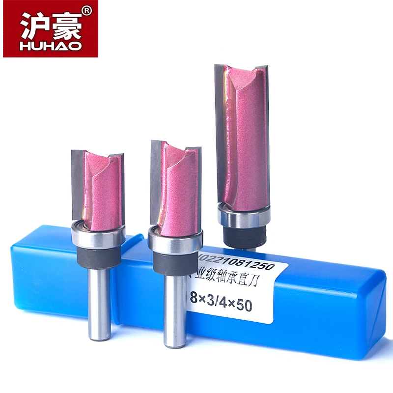 HUHAO 1pc Bearing Flush Trim Router Bit For Wood 8mm  Shank Straight Bit Tungsten Woodworking Milling Trimming CNC Cutter Tool